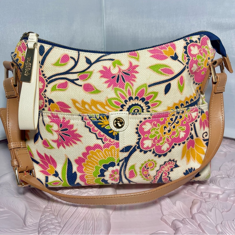 Spartina 449 Daufuskie Island Linen & Leather Vibrant Floral Print Shoulder Bag
